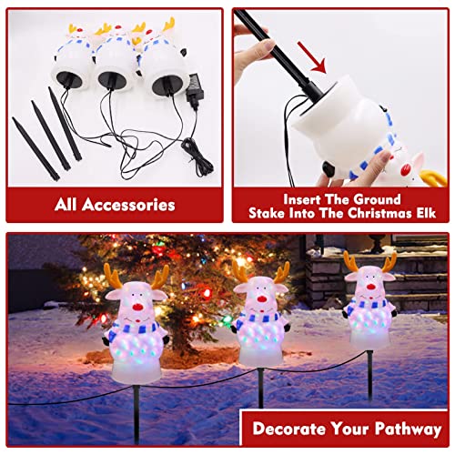 Angela&Alex Christmas Lights with Stake, 3 Packs Light up Led Reindeer Pathway Lights Watertight Christmas Light Decor for Christmas Outdoor Garden Lawn Decorations