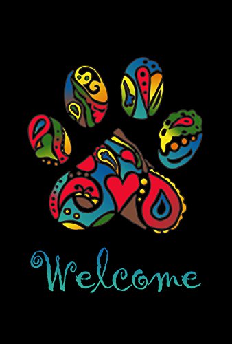 Toland Home Garden 1010924 Welcome Paisley Paws Paw Print Flag 28x40 Inch Double Sided Paw Print Garden Flag for Outdoor House Cat Dog Flag Yard Decoration