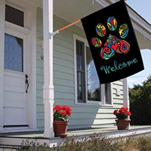 Toland Home Garden 1010924 Welcome Paisley Paws Paw Print Flag 28x40 Inch Double Sided Paw Print Garden Flag for Outdoor House Cat Dog Flag Yard Decoration