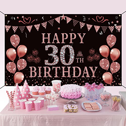 Trgowaul Rose Gold 30th Birthday Backdrop 30 Year Old Birthday Decorations for Women 5.9 X 3.6 Fts Happy Birthday Party Suppiles Photography Supplies Background Happy 30th Birthday Banner