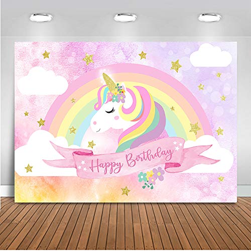 Avezano Unicorn Birthday Backdrop Pink Rainbow Cloud Unicorn Photography Background 5x3ft Vinyl Unicorn Theme Birthday Party Backdrops