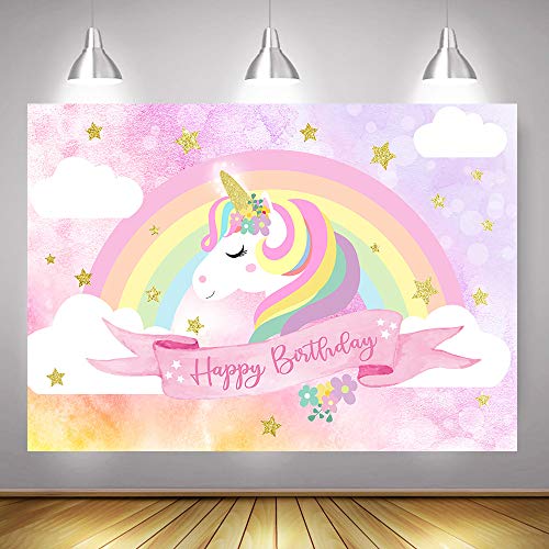 Avezano Unicorn Birthday Backdrop Pink Rainbow Cloud Unicorn Photography Background 5x3ft Vinyl Unicorn Theme Birthday Party Backdrops