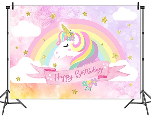 Avezano Unicorn Birthday Backdrop Pink Rainbow Cloud Unicorn Photography Background 5x3ft Vinyl Unicorn Theme Birthday Party Backdrops