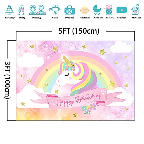 Avezano Unicorn Birthday Backdrop Pink Rainbow Cloud Unicorn Photography Background 5x3ft Vinyl Unicorn Theme Birthday Party Backdrops