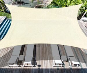 dafoecheer sun shade sail 12′ x 16’rectangle uv block canopy for patio garden backyard lawn and outdoor activities, cream