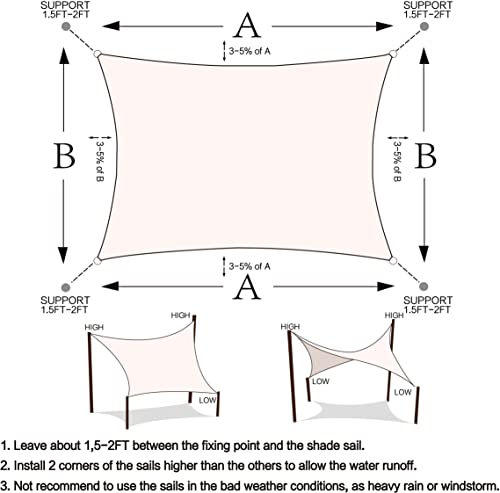 Dafoecheer Sun Shade Sail 12' x 16'Rectangle UV Block Canopy for Patio Garden Backyard Lawn and Outdoor Activities, Cream