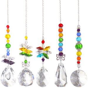 rainbow crystal suncatcher window hanging, rainbow decor for window home garden car, pack of 5