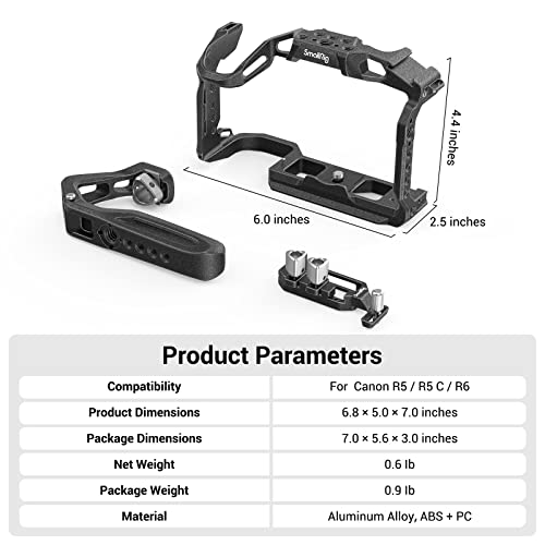 SmallRig R5 R5 C R6 Cage Kit for Canon R5 R5 C R6 Mirrorless Camera with Top Handle and Dedicated Cable Clamp, Aluminum Alloy Cage for Canon R5 R6 R5 C Camera 3234