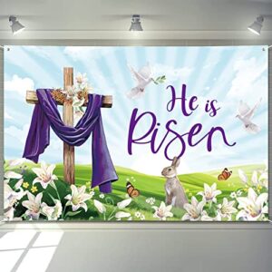arosche easter decorations he is risen banner 72″ x 48″ backdrop cross lily religious christian photography sping summer seasonal holiday backdrop for indoor outdoor garden,yard,party home decorations
