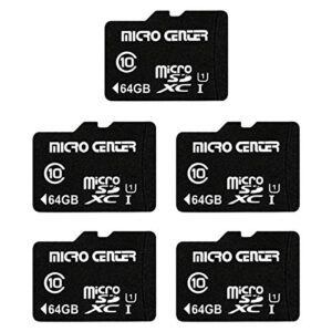 micro center 64gb class 10 microsdxc flash memory card with adapter for mobile device storage phone, tablet, drone & full hd video recording – 80mb/s uhs-i, c10, u1 (5 pack)