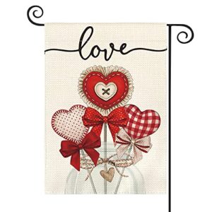 avoin colorlife valentine’s day love garden flag 12×18 inch double sided outside, love heart bow anniversary yard outdoor flag