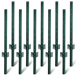 gtongoko 7 feet sturdy duty metal fence post, pack of 10, u post for fencing green fence posts for garden yard and outdoor wire