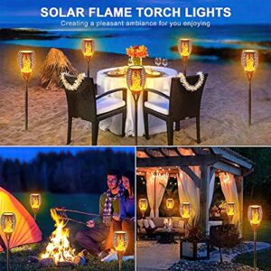 Fuurin LED Solar Torch Lights, 4Pack 96LED Solar Tiki Torches Landscape Decoration, Solar Pathway Lights for Garden Patio Driveway (96LED 4Pack, Warm White)