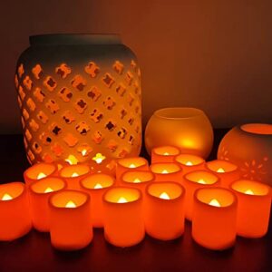 Halloween Orange LED Tea Light, Battery Operated Flameless Flickering Votive Candle Bulk for Halloween Pumpkin Christmas Wedding Party Table Centerpiece Decorations Supplies 24 Sets Batteries Included