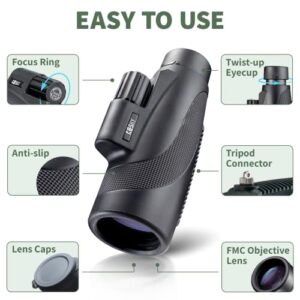 Gosky Titan 12X50 Monocular Telescope with Smartphone Holder - Waterproof Fog-Proof Shockproof Scope BAK-4 Prism FMC for Bird Watching Hunting Camping Traveling Wildlife Scenery