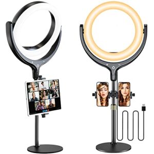 ring light with stand and phone/ipad holder, 10.5” desk zoom lighting for computer, laptop light for video conferencing, zoom meetings, live streaming, makeup, video calls, vlog, youtube, tiktok