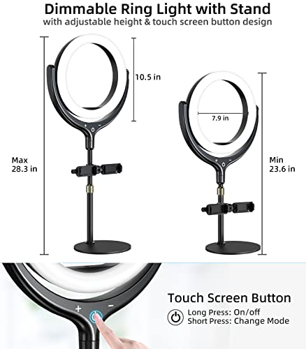 Ring Light with Stand and Phone/Ipad Holder, 10.5'' Desk Zoom Lighting for Computer, Laptop Light for Video Conferencing, Zoom Meetings, Live Streaming, Makeup, Video Calls, Vlog, YouTube, TikTok