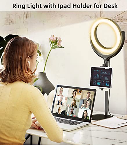 Ring Light with Stand and Phone/Ipad Holder, 10.5'' Desk Zoom Lighting for Computer, Laptop Light for Video Conferencing, Zoom Meetings, Live Streaming, Makeup, Video Calls, Vlog, YouTube, TikTok