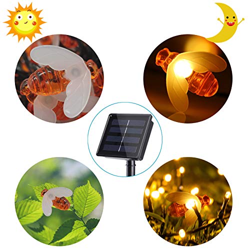 Kisosmart Hebeco Outdoor String Lights led with Two-Way Charging, 23ft 50LED Honey Bee Solar String Lights Outdoor Decorative and Indoor for Garden,Patio，Wedding,Party Decorative Lights