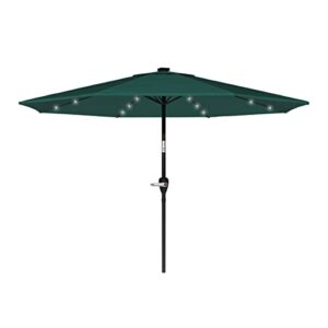 pure garden led patio shade – 10 ft outdoor umbrella with steel ribs, solar powered lights, and push button tilt – backyard canopy (hunter green)