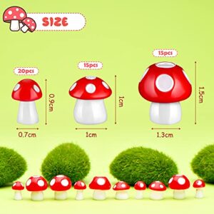 Cute Tiny Mushrooms Mini Miniature Figurines Fairy Garden Mushrooms Ornaments Mushroom Model Garden Miniature Statue Landscape DIY Bonsai Craft for Home Decoration Supplies (Red,50 Pieces)