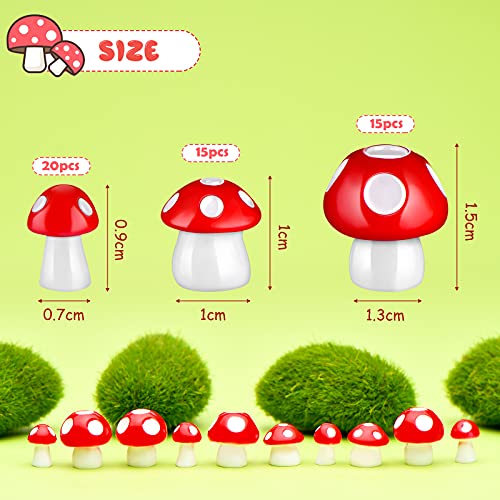 Cute Tiny Mushrooms Mini Miniature Figurines Fairy Garden Mushrooms Ornaments Mushroom Model Garden Miniature Statue Landscape DIY Bonsai Craft for Home Decoration Supplies (Red,50 Pieces)