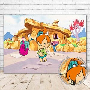 ruru pebbles backdrop for girl 1st birthday party decorations 7×5 vinyl dino and pebblies banner flintstones photograohy background room wall decor photo booth props one size