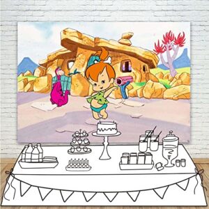 RURU Pebbles Backdrop for Girl 1st Birthday Party Decorations 7x5 Vinyl Dino and Pebblies Banner Flintstones Photograohy Background Room Wall Decor Photo Booth Props One Size