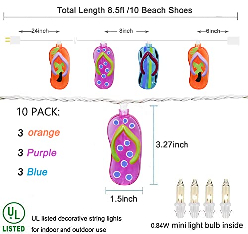 GOOTHY 8.5Ft Tropical Beach Themed Decorations Slipper String Lights with 10 Colorful Flip Flop, Outdoor Beach Flip Flop String Lights for Summer Camp Tent Wedding Holiday Party Garden Bedroom Decor