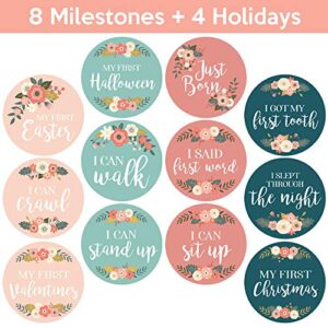 Baby Monthly Stickers | Floral Baby Milestone Stickers | Newborn Girl Stickers | Month Stickers for Baby Girl | Baby Girl Stickers | Newborn Monthly Milestone Stickers (Set of 24)