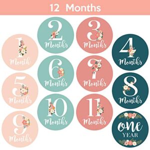 Baby Monthly Stickers | Floral Baby Milestone Stickers | Newborn Girl Stickers | Month Stickers for Baby Girl | Baby Girl Stickers | Newborn Monthly Milestone Stickers (Set of 24)