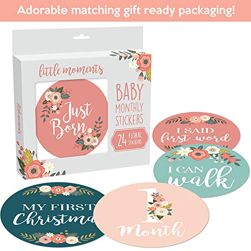 Baby Monthly Stickers | Floral Baby Milestone Stickers | Newborn Girl Stickers | Month Stickers for Baby Girl | Baby Girl Stickers | Newborn Monthly Milestone Stickers (Set of 24)