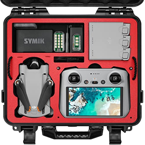 SYMIK A310-MM3DL Dual Layer Waterproof Hard Carrying Case for DJI Mini 3 Pro Drone/Fly More Combo with DJI RC or RC-N1 Remote; Fits Tablet Holder, Landing Pad, iPad; Rugged Professional Case