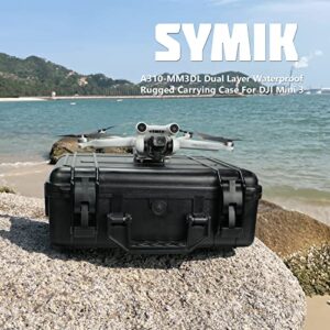 SYMIK A310-MM3DL Dual Layer Waterproof Hard Carrying Case for DJI Mini 3 Pro Drone/Fly More Combo with DJI RC or RC-N1 Remote; Fits Tablet Holder, Landing Pad, iPad; Rugged Professional Case