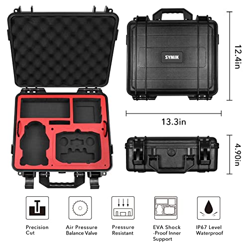 SYMIK A310-MM3DL Dual Layer Waterproof Hard Carrying Case for DJI Mini 3 Pro Drone/Fly More Combo with DJI RC or RC-N1 Remote; Fits Tablet Holder, Landing Pad, iPad; Rugged Professional Case