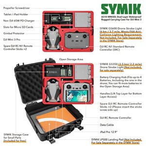 SYMIK A310-MM3DL Dual Layer Waterproof Hard Carrying Case for DJI Mini 3 Pro Drone/Fly More Combo with DJI RC or RC-N1 Remote; Fits Tablet Holder, Landing Pad, iPad; Rugged Professional Case