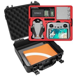 SYMIK A310-MM3DL Dual Layer Waterproof Hard Carrying Case for DJI Mini 3 Pro Drone/Fly More Combo with DJI RC or RC-N1 Remote; Fits Tablet Holder, Landing Pad, iPad; Rugged Professional Case