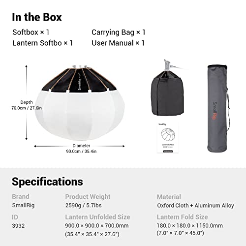 SmallRig Lantern Softbox Quick Release-One Step, Light Modifier with Fabric Barn Doors, Softbox Diffuser for SmallRig Video Light 120B, 120D, 220B, 220D and Other Bowens Mount Light