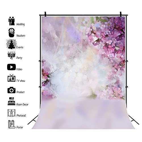 Laeacco 3x5ft Newborn Baby Portrait Theme Backdrops for Photography Dreamy Purple Flowers Baby Photo Backdrop 1x1.5m Newborn Photography Backdrop Sweet Girl Birthday Baby Shower Pregnant Photoshoot