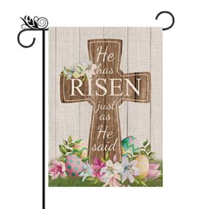 Easter Garden Flag He is Risen Cross Eggs Vertical Double Sided Holiday Outdoor Yard Decor 12.5x18 Inch