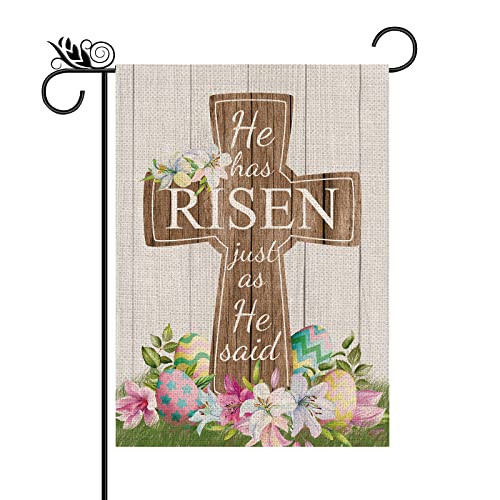 Easter Garden Flag He is Risen Cross Eggs Vertical Double Sided Holiday Outdoor Yard Decor 12.5x18 Inch