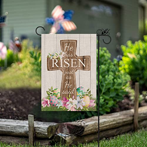 Easter Garden Flag He is Risen Cross Eggs Vertical Double Sided Holiday Outdoor Yard Decor 12.5x18 Inch