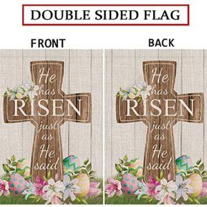 Easter Garden Flag He is Risen Cross Eggs Vertical Double Sided Holiday Outdoor Yard Decor 12.5x18 Inch