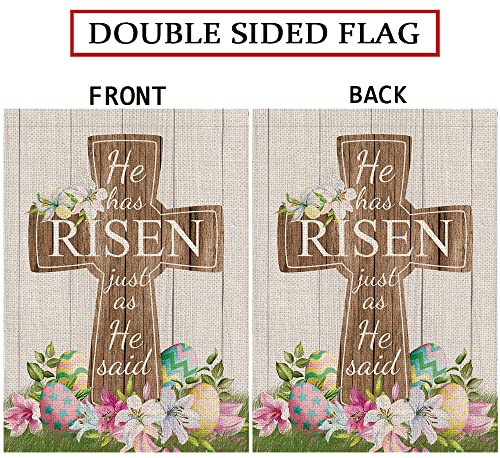 Easter Garden Flag He is Risen Cross Eggs Vertical Double Sided Holiday Outdoor Yard Decor 12.5x18 Inch