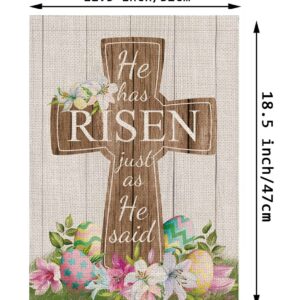 Easter Garden Flag He is Risen Cross Eggs Vertical Double Sided Holiday Outdoor Yard Decor 12.5x18 Inch