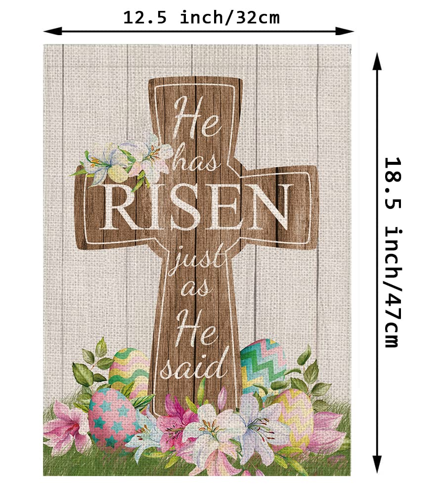 Easter Garden Flag He is Risen Cross Eggs Vertical Double Sided Holiday Outdoor Yard Decor 12.5x18 Inch