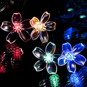 50 multi-colour led flower blossom solar powered fairy lights – waterproof solar decoration string lights with built-in night sensor – for christmas, outdoor, garden, fence, patio, yard, walkway