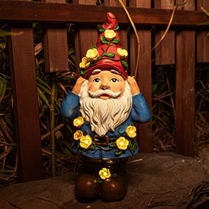 ovewios garden gnome statue, large funny garden sculptures & statues flowers decorations with solar led light resin outdoor statues for outdoor patio lawn porch yard ornaments