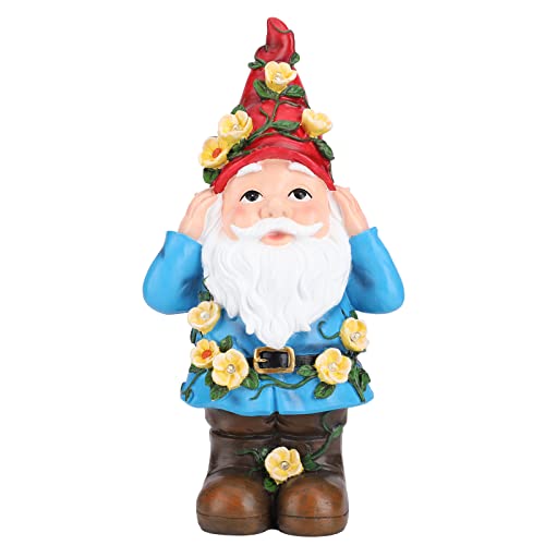 Ovewios Garden Gnome Statue, Large Funny Garden Sculptures & Statues Flowers Decorations with Solar LED Light Resin Outdoor Statues for Outdoor Patio Lawn Porch Yard Ornaments