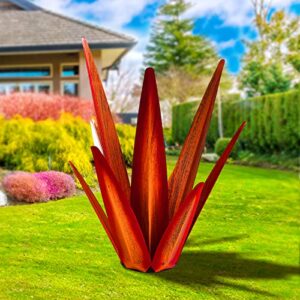 kodibo large tequila rustic sculpture, rustic metal agave plants for outdoor patio yard, home decor hand painted metal agave garden yard statue, outdoor lawn ornaments yard stakes (red – m)